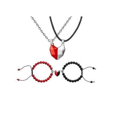 Imagem de LittleFathand Conjunto de 4 peças de colar de cristal para casais e mulheres, homens, colares de amizade combinando sol oco e lua colar com pingente de presente de dia dos namorados, Zinco, Sem Pedra