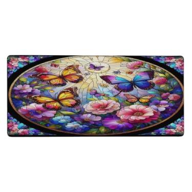 Imagem de Tapete de mouse com borboleta, flores coloridas, à prova d'água, protetor de mesa estendido para computador, base de borracha antiderrapante para escritório, computador, teclado, laptop e mesa de casa
