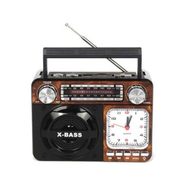 Imagem de Caixinha De Som Rádio Relógio Retro Bluetooth Vintage (Marrom)