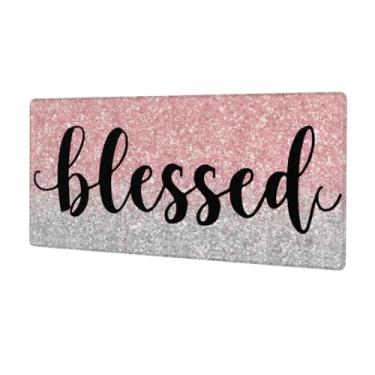 Imagem de Bênçãos rosa grande lindo mouse pad impermeável computador protetor de mesa estendido tapete antiderrapante base de borracha mousepad para escritório, computador, teclado, laptop e mesa de casa, mouse