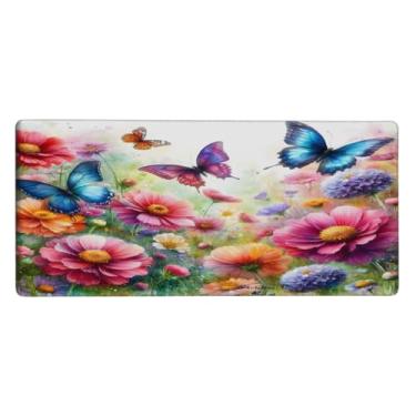 Imagem de Tapete de mouse floral borboleta grande à prova d'água para computador estendido tapete protetor de mesa antiderrapante base de borracha para escritório, computador, teclado, laptop e mesa de casa