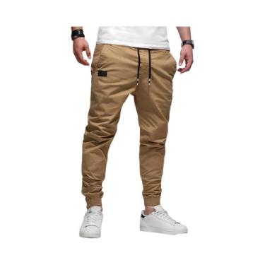 Imagem de Calças Esportivas Masculinas De Cor Sólida Com Cordão, Calças Casuais 