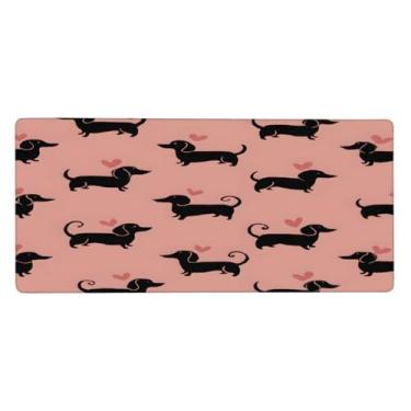 Imagem de Tapete de rato grande rosa arte cão impermeável computador protetor de mesa tapete antiderrapante base de borracha tapete para escritório, computador, teclado, laptop e mesa de casa, mouse pad, 89,9 x