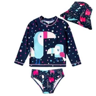 Imagem de Conjunto Praia Infantil Proteção UV com Chapéu Zoo Colorido Marinho Tip Top-Feminino