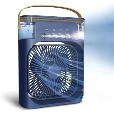 Imagem de Mini Climatizador Portátil USB com Umidificador, Ventilador e Luz LED - Resfriamento Compacto para Mesa, Quarto e Escritório - Eficiente e Silencioso (Azul)
