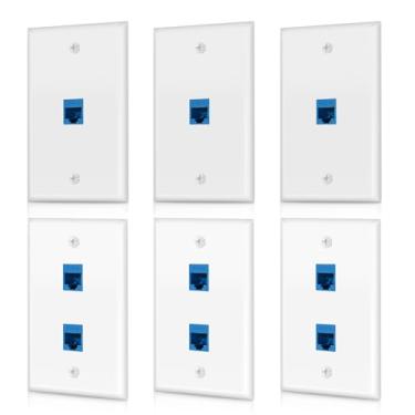 Imagem de Pacote com 4 placas de parede Ethernet, 1 porta + 2 entradas de tomada Keystone, acoplador RJ45 Cat6 azul fêmea para capa de cabo de rede fêmea para fêmea