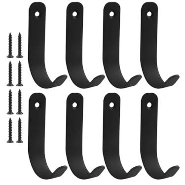 Imagem de BokWin Pacote com 8 ganchos J de parede de aço – Gancho preto resistente para pendurar toalhas, bolsas, chapéus, chaves, roupões, mochilas, uso interno e externo, organizador utilitário de