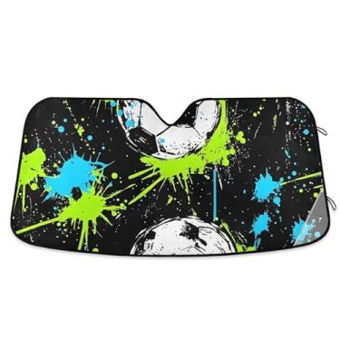 Imagem de Protetor solar automotivo retrátil personalizado com bola de futebol para para-brisa protetor solar floral L, 144,8 cm x 80 cm