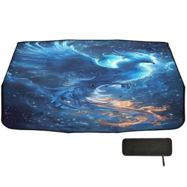 Imagem de Pássaro fênix voando em um fogo azul capa de para-brisa cobertura completa persianas de janela de carro blackout 147 x 75 cm capa de guarda-chuva de carro