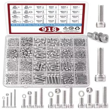 Imagem de Kit 918 Porcas Parafusos Sextavados Arruela Inox M2 M3 M4 M5