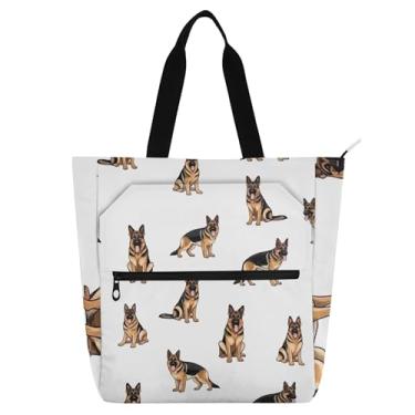 Imagem de Pastor alemão branco para mulheres bolsas de tecido de lona para trabalho bolsas escolares fofas para crianças presentes para amantes de livros
