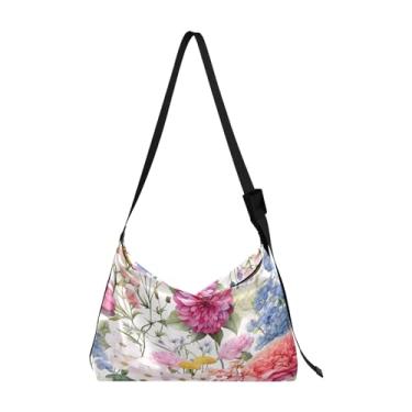 Imagem de Bolsa de ombro masculina de couro com folhas de lavanda em aquarela, bolsa transversal grande, alça de ombro ajustável, Cheio de flores em aquarela - 4, One Size