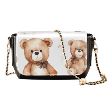 Imagem de Teddy Bears Surrounded by Hearts Bolsa tiracolo feminina de couro, bolsa tiracolo ajustável, Ursinhos de pelúcia marrom e branco - 4, One Size