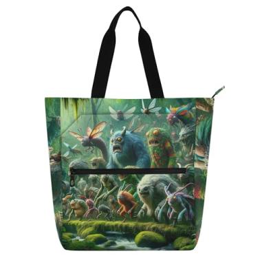 Imagem de Bolsas de trabalho femininas Monstros na selva aventura bolsa de trabalho de lona praia escola bolsa mensageiro livro amante presente