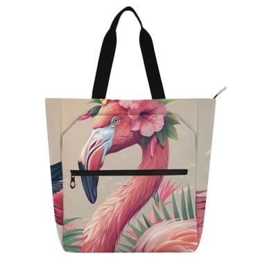 Imagem de GAIGEO Bolsas de trabalho femininas com estampa floral flamingo, lona, praia, escola, bolsas para professores, amantes de livros