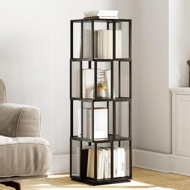 Imagem de BAMEOS Estante giratória de 4 níveis, estante giratória de armazenamento de 360°, estante de canto cubo preto para escritório, quarto e sala de estar