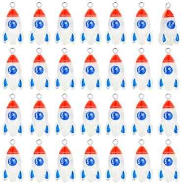 Imagem de SUNNYCLUE 1 caixa 50 peças pingentes de foguete resina espaço encantos flatback galáxia astronomia nave espacial aeronaves foguetes pingentes para fazer joias colares brincos artesanato capa de