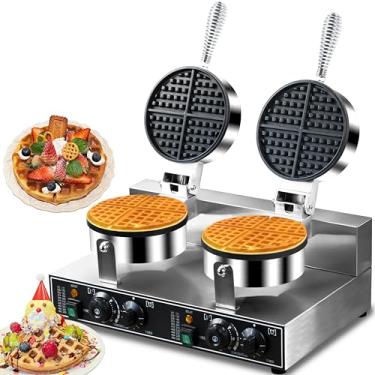 Imagem de Máquina de waffle dupla comercial de 110 V 2600 W, padeiro de waffle comercial antiaderente, ferro de waffle belga de aço inoxidável para restaurante, festa, barraca de comida, padaria, lanchonete