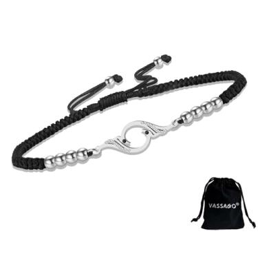 Imagem de VASSAGO Pulseira Rise From the Ashes Phoenix de aço inoxidável, pingente de pássaro de fogo, deslizante, ajustável, corda trançada, símbolo da sorte e renovação, presente de aniversário para mulheres