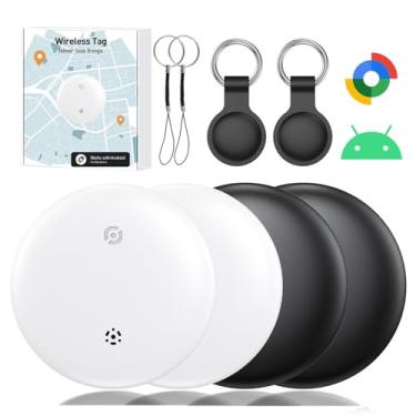 Imagem de Etiquetas inteligentes Bluetooth para Android, pacote com 4 etiquetas de rastreador de ar, localizador de chaves, localizador de itens, funciona com o aplicativo Google Find Hub (apenas Android