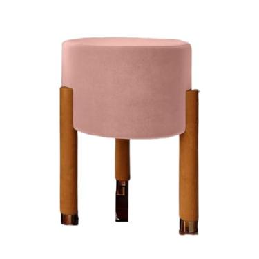 Imagem de Puff Decorativo Redondo com Pés em Madeira Maciça – Puff Multiuso para Sala e Quarto, Design Moderno, até 120kg(Rosa veludo)
