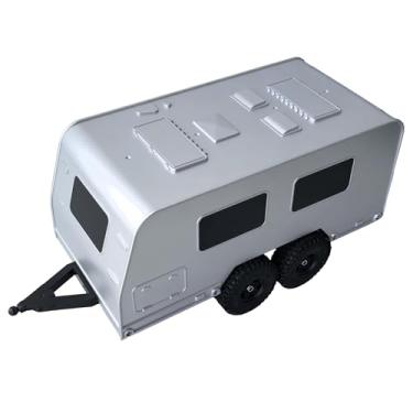 Imagem de WONFAST Travel Camper Trailer with 4x1.0 Wheel Tires,Simulation RV Vehicle Rear Open Door Dual-axle RV Car with Hitch for 1/18 RC Crawler Car TRX4M Upgrade Parts (Silver)