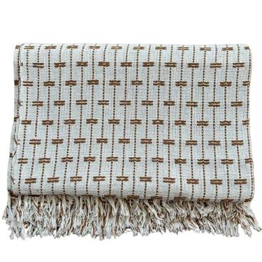 Imagem de Manta Tijolinho 100% Algodão 2,2x1,5m - Conjunto Decorativo para Cama e Sofá, Macia, Lavável e Multiuso(Cru com Caramelo)