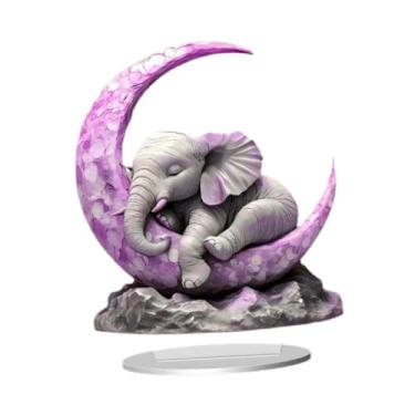 Imagem de IEUDNS Enfeite de mesa plano em acrílico 2D, elefante dormindo na lua, placa artística para peitoril da janela, banheiro ou lareira.