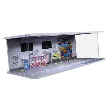 Imagem de predolo Vitrine para exibição de miniaturas de veículos em escala 1:64, garagem para carros em miniatura com iluminação, organizador para colecionáveis ​​e 6, Parede de Grafite Artístico