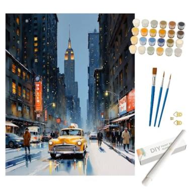 Imagem de Kit de pintura de paisagem urbana por números para adultos – Pintura DIY de cena de rua de táxi de Nova York enrolada em tela 40 x 50 cm, conjunto de tinta acrílica, adequado para iniciantes, arte