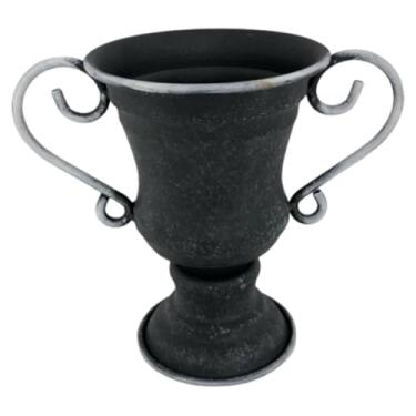Imagem de Fenteer Vaso de flores vintage em formato de troféu, recipiente para plantas, presente decorativo, vaso de flores em ferro para mesa ou sala de estar, Preto