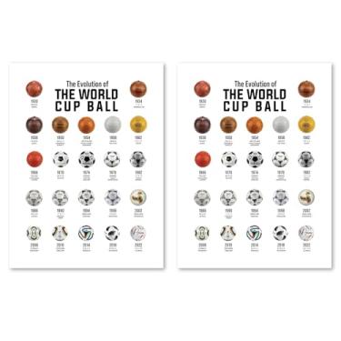 Imagem de ishenkea Pôster de 2 peças da Evolução da Copa do Mundo, pôster de futebol sem moldura para homem caverna, decoração de quarto de meninos (30 x 40 cm)
