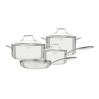 Imagem de Jogo de Panelas Tramontina Grano Aço Inox Corpo Triplo e Tampa de Vidr