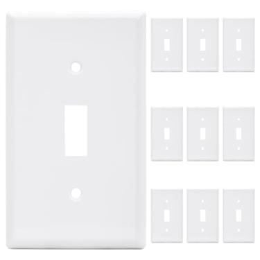 Imagem de Dengduoduo Capa decorativa para interruptor de luz para placas, capas decorativas para tomadas individuais, capas de reposição de policarbonato inquebrável (pacote com 10, branco brilhante)