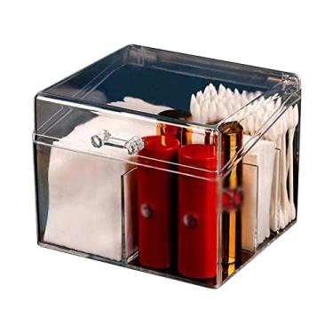 Imagem de Suporte para Cotonetes de Escrivaninha Caixa Fios Dental Organizador Lápis Labios Plástico Esponjas Maquiagem com Tampa Abertura Grande Fácil Cuidar D