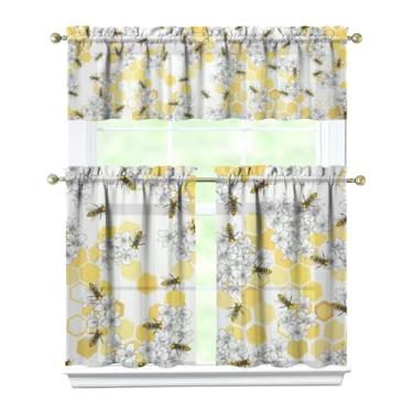 Imagem de Tapesb Conjunto de cortina e saia de cozinha de abelha 3 peças engraçadas pequenas cortinas de janela sobre a pia essenciais para decoração de cozinha, quarto, lavanderia, 70 x 91 cm