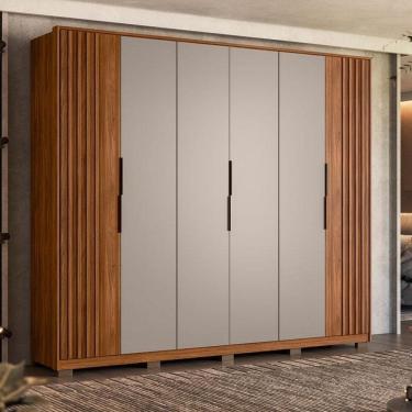 Imagem de Guarda Roupa Casal Ripado Atrice Ambiente 6 Portas Nogueira Nude Prime TX com Pés Demóbile – Demartêz