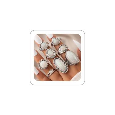 Imagem de LKingel Conjunto de anéis ocidentais femininos boêmios turquesa empilháveis anéis turquesa ocidental concertos joias acessórios de fantasia, Metal, Sem pedra preciosa