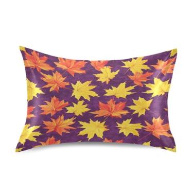 Imagem de Wassud Fronhas de cetim com folhas de bordo vermelho para cabelo e pele fronhas de seda lisa king size respiráveis com fecho de envelope