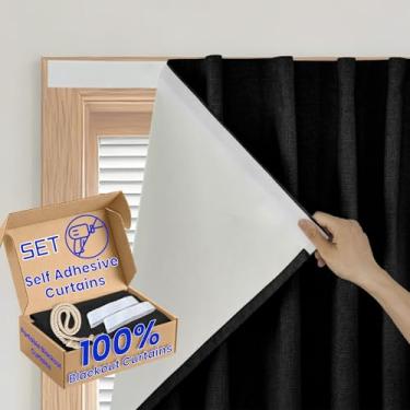 Imagem de Sovtfides Cortina blackout sem danos - persiana de janela de privacidade para alugar casa de férias (L 152 x C 152 cm, 1 painel, preto)