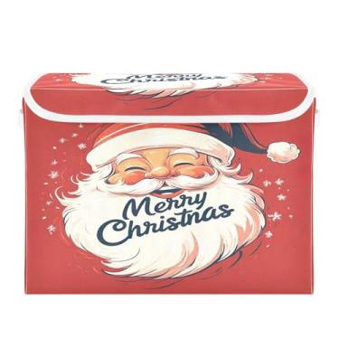Imagem de SEHANY Linda caixa de armazenamento de Papai Noel de Natal com tampas e alças, organizador de cestas de armazenamento de tecido dobrável, caixas de armazenamento de cubos grandes para roupas, cobertor