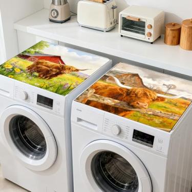 Imagem de GLOBLELAND 2 peças de capa protetora contra poeira de lavadora de gado Highland rural 50 × 23 cm, protetores superiores de animais antiderrapantes para máquina de lavar roupa para lavanderia, sala de