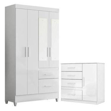 Imagem de Guarda Roupa Solteiro Madri com espelho e Cômoda Vênus Branco Flex  Mo
