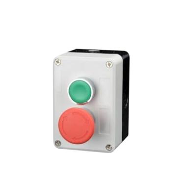 Imagem de ONECMN XB2 Botão de metal caixa de controle Start Stop Símbolo de identificação industrial auto reset interruptor de parada circular de emergência (2 furos-01)