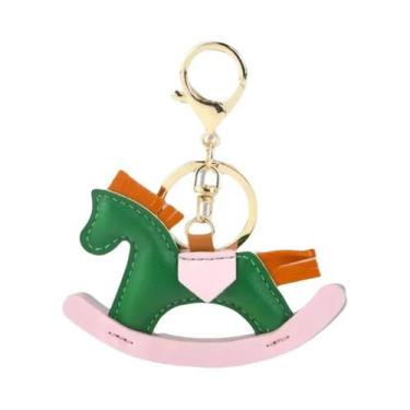 Imagem de Chaveiro De Couro Feminino Com Pingente De Cavalo De Madeira Balançant