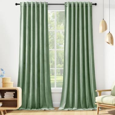Imagem de Cortinas de veludo verde sálvia 213 cm para sala de estar, elegantes cortinas blackout com isolamento térmico escurecimento pesado cortinas de luxo para quarto de berçário, bolso traseiro para varão