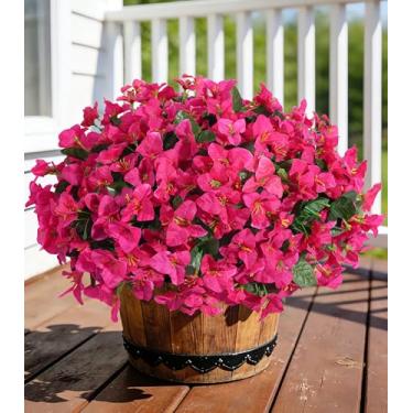 Imagem de INSPRING Buganvílias falsas flores artificiais para decoração externa primavera ao ar livre, 4 pacotes de plantas falsas realistas resistentes a UV para varanda, pátio, janela, plantador ao ar livre