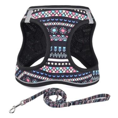 Imagem de Mihqy Step in Conjunto de coleira e coleira para cães, refletivo, ajustável, antipuxão, para cães extrapequenos/pequenos, filhotes e gatos, colete de malha acolchoada macia para meninas e meninos