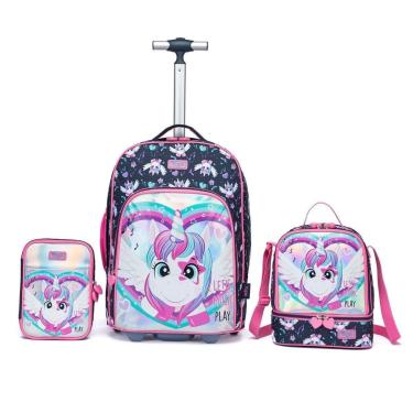 Imagem de Kit Mochila Yupe Infantil Escolar Rodinha Unicórnio Escolar Estojo Lancheira Grande-Feminino