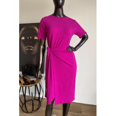 Imagem de Vestido Canelado Maike Feminino Lamour, M, Fuscia